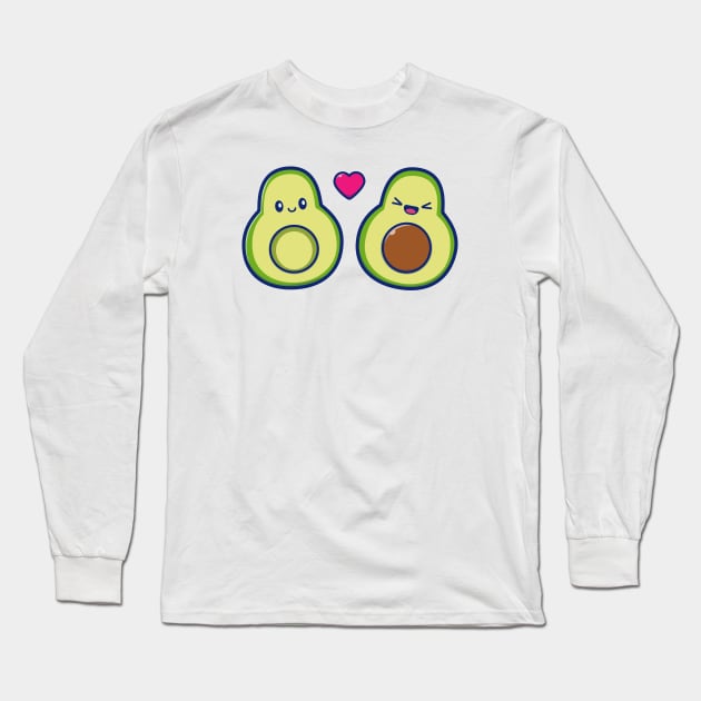 Cute Couple Avocado Cartoon Long Sleeve T-Shirt by Catalyst Labs